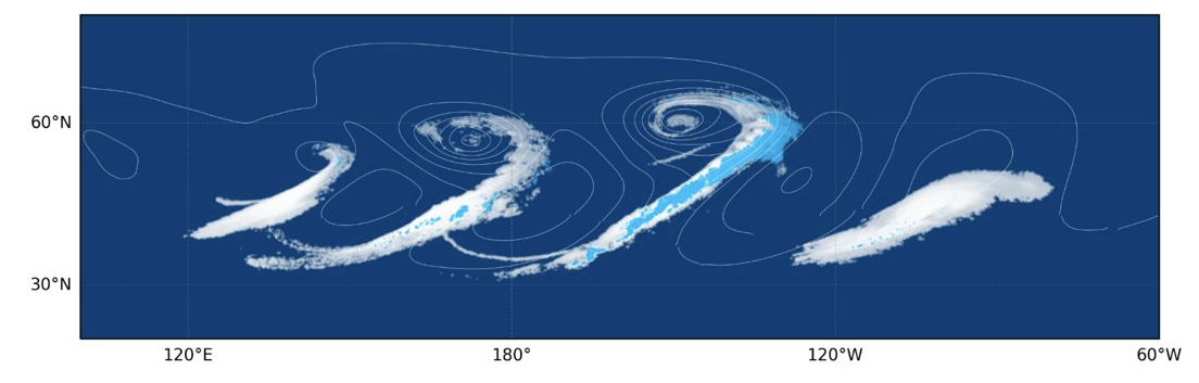 Rain, clouds and pressure after 9 days of barcolinic wave